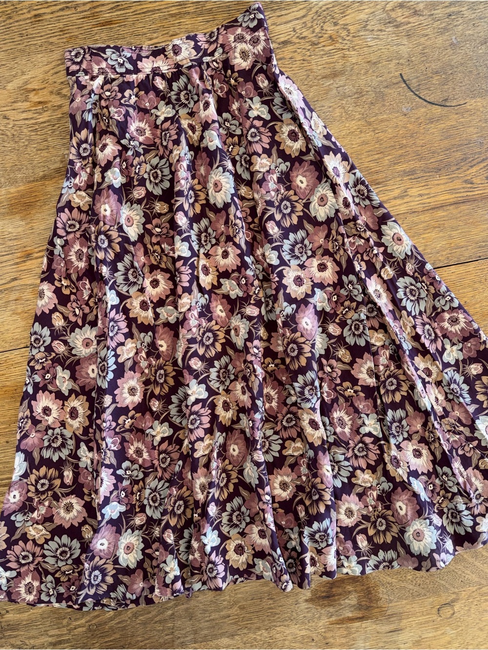 Vintage Nordstrom Plum Floral Circle Skirt with Purple and Cream Blossoms